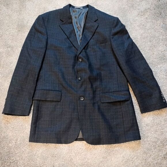 Oscar De La Renta Grey Double Breasted Three Button Wool Sports Coat Sz 42L - Picture 1 of 7